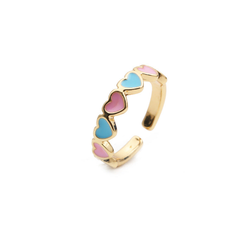 Women's Oil Drop Peach Heart Opening Adjustable Colorful Ring