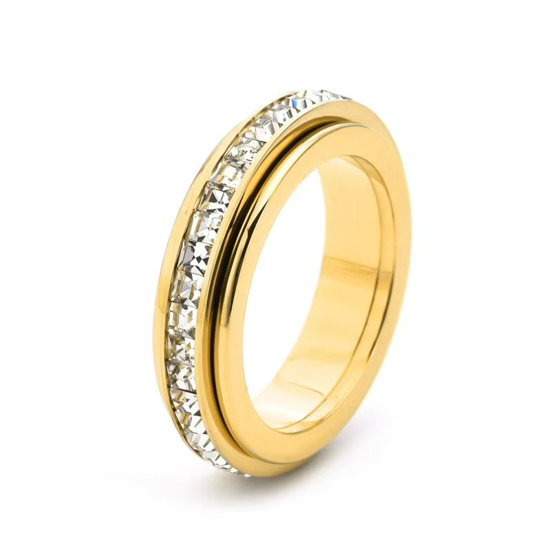 Women's Single Row Diamond Rotatable Plated Inlaid Zircon Ring