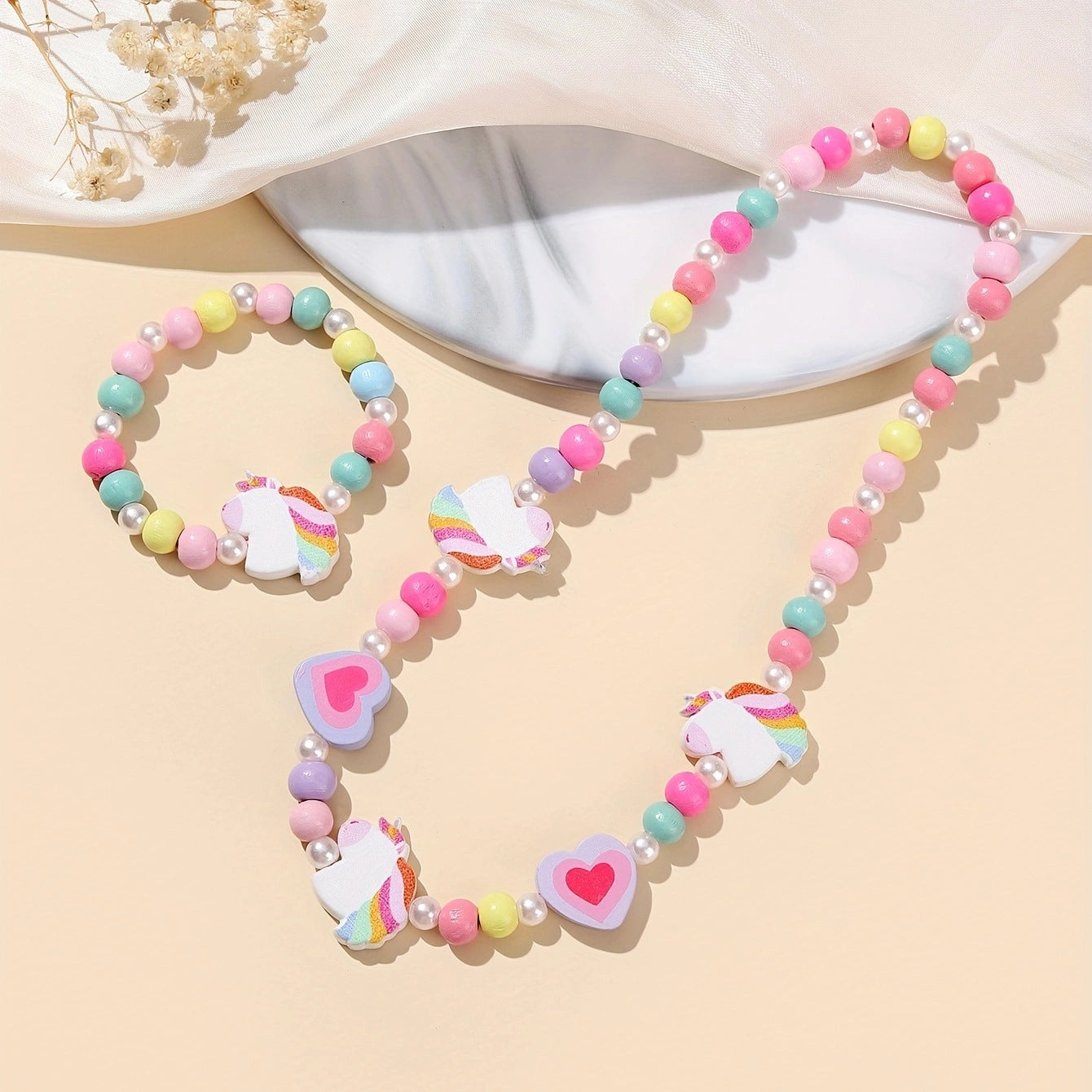 Children's Mixed Color Beaded Wooden Bead Handmade Bracelets