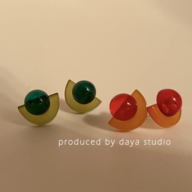 Retro Acrylic Jelly Round Contrast Fashion Earrings