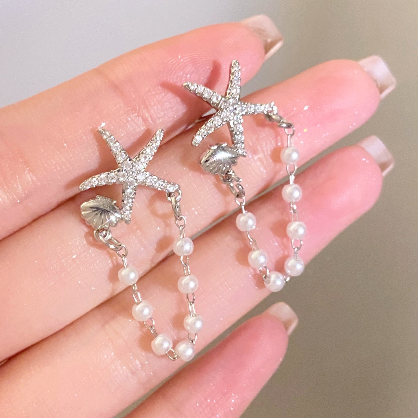 Women's Tassel Starfish Shell Imitation Pearl High-grade Earrings