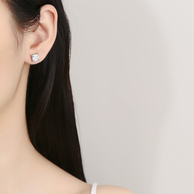 Women's Sterling Sier Square Zircon For Summer Earrings