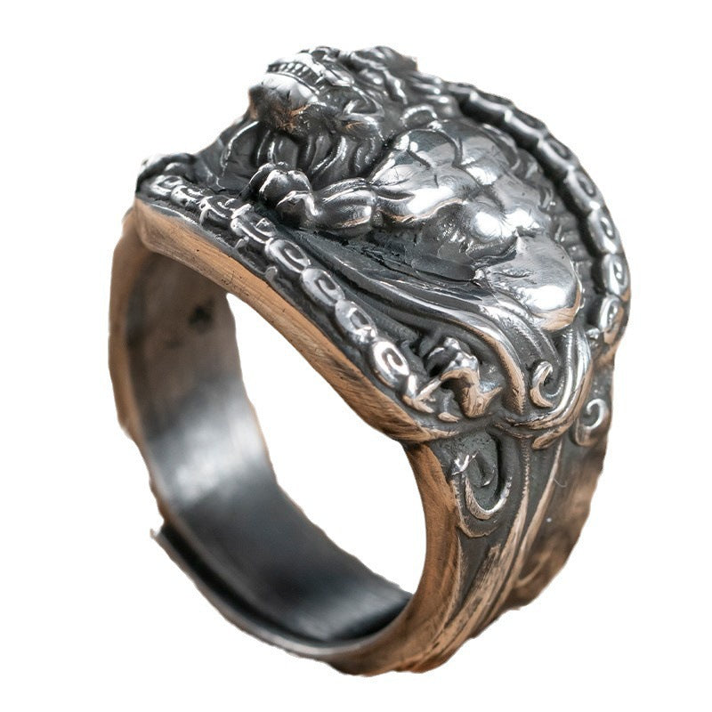 Men's Retro Distressed Trendy Versatile Opening Niche Personality Domineering Street Forefinger Ring