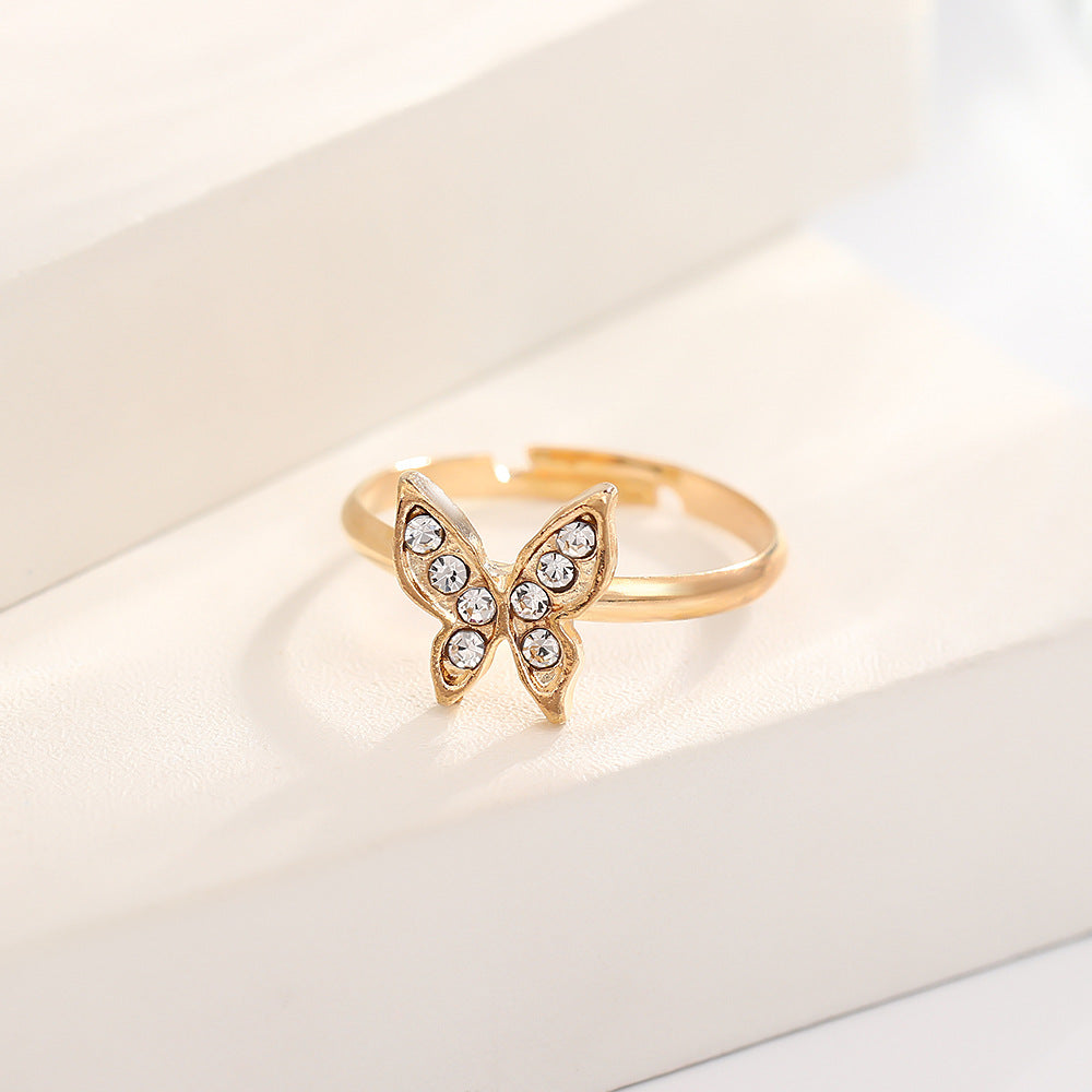 Comfortable Diamond Butterfly French Alloy Popular Rings