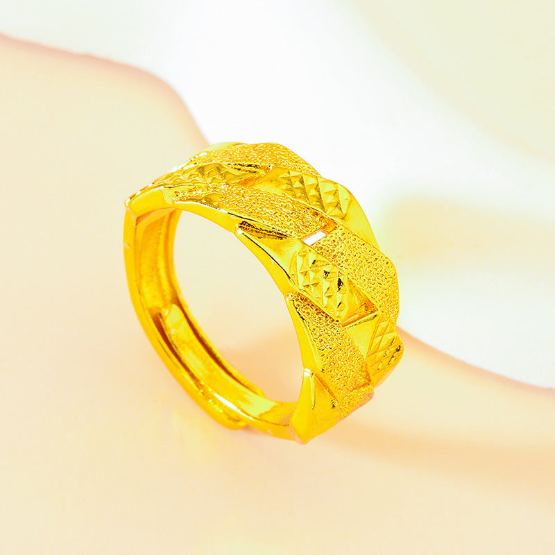 Men's Vietnam Placer Gold Jewellery Rhombus Building Ring
