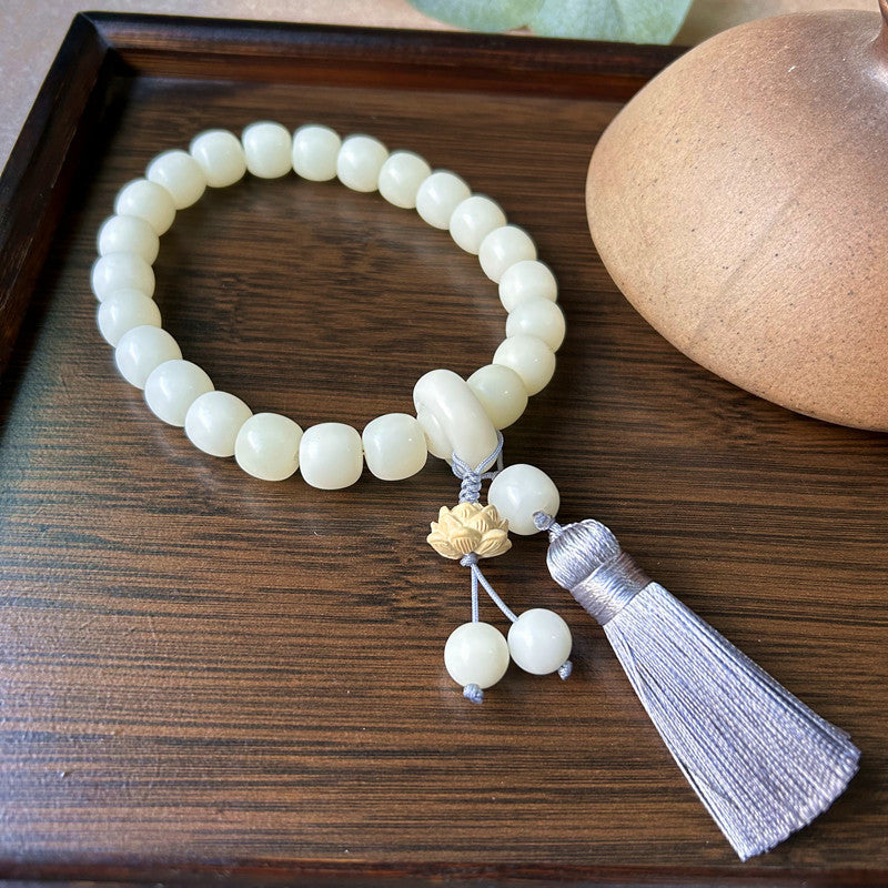 Chinese Style White Jade Bodhi Root Han Clothing Flexible Tassel Rings