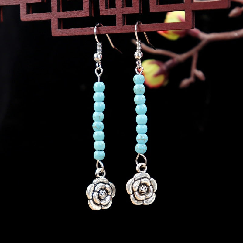 Women's Turquoise Elegant Simple Flower Water Drop Earrings