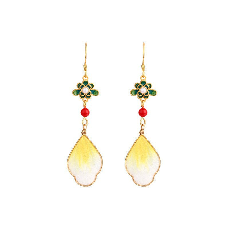 Women's Chinese Style Flower National Traditional Handmade Cloisonne Silk Ear Hook Rings