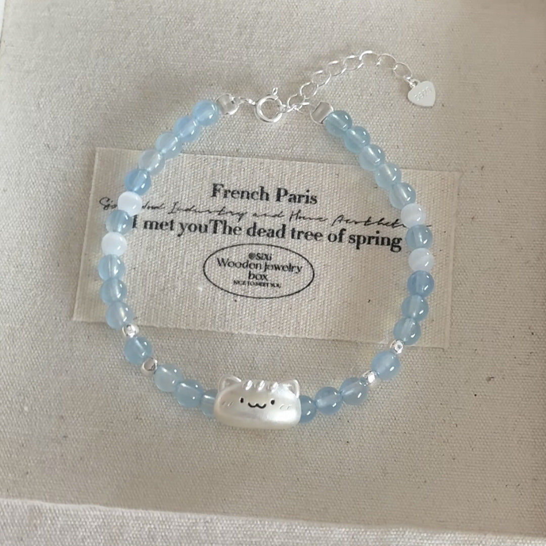 Women's Aquamarine Cat Exquisite Niche Girlfriend Gifts Light Bracelet