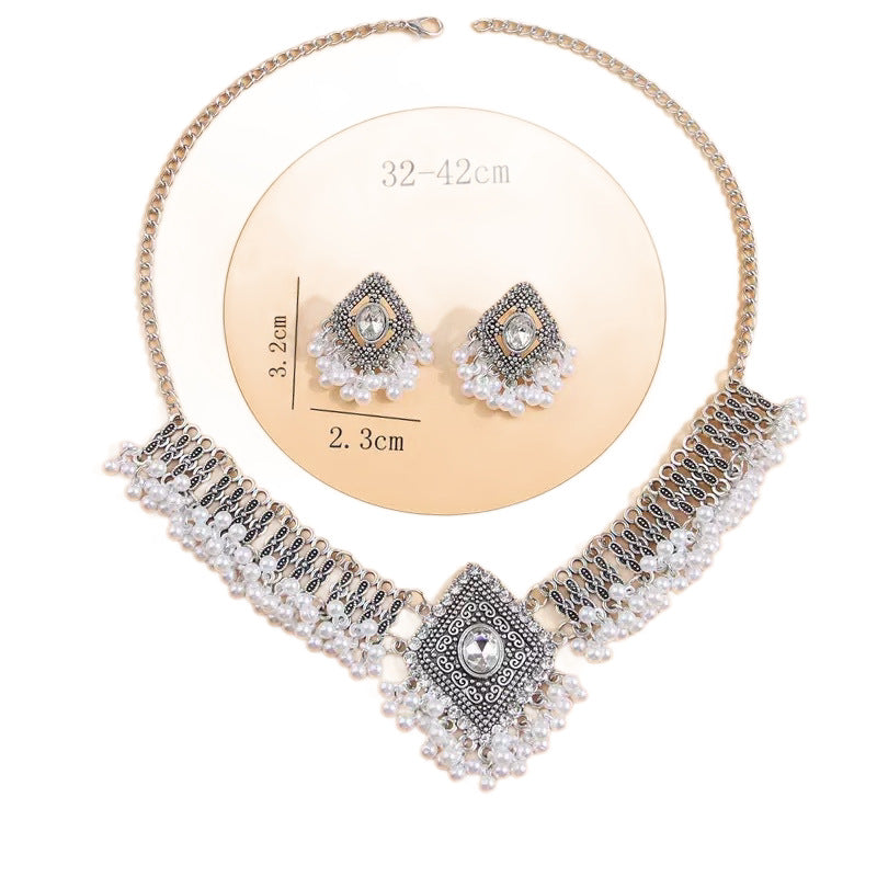 Style Retro Diamonds Pearl Suite Bridal Jewelry Set