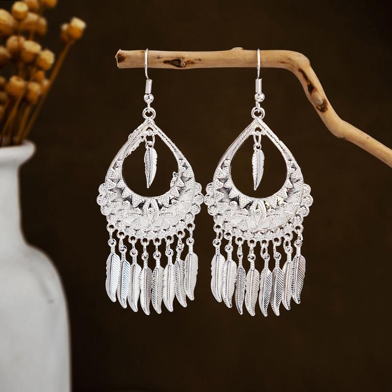 Imitation Sier Miao Minority Tourist Attractions Bohemian Exaggerated Long Leaves Earrings