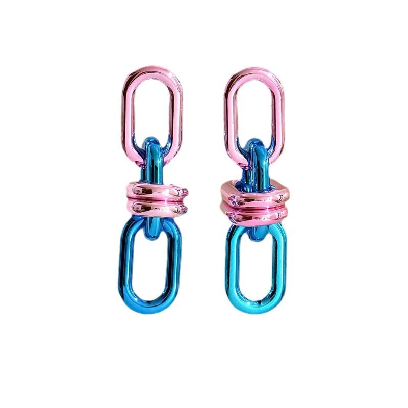 Women's Geometric Light Luxury Chain Color Contrast Patchwork Electroplated Earrings