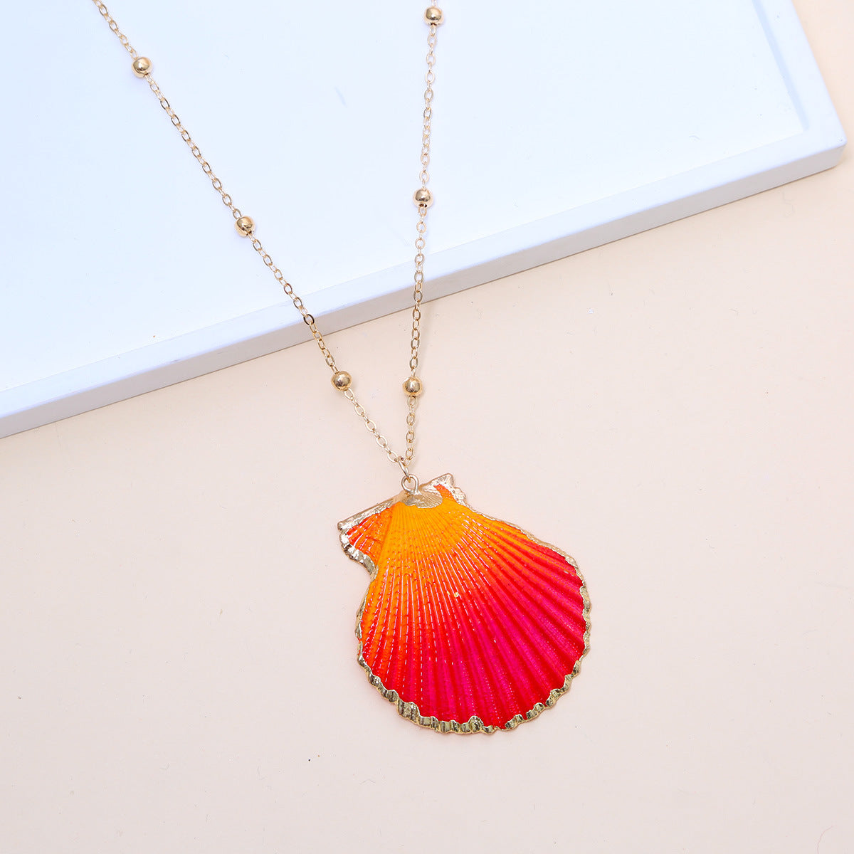 Ball Bead Chain Natural Shell Electroplated Necklace