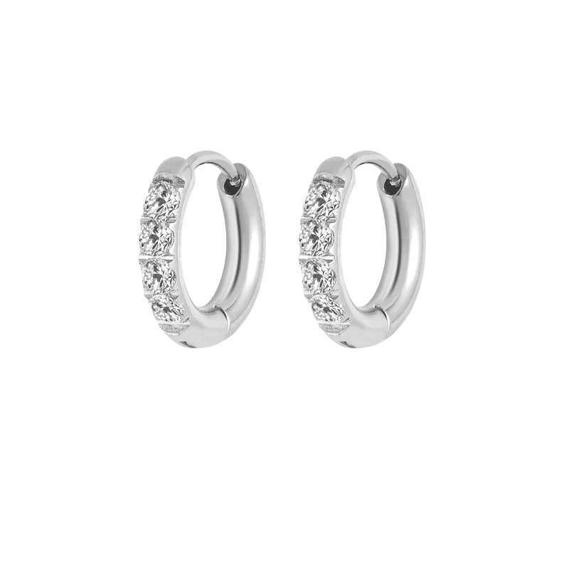 High Quality Carved Stainless Steel Studded With Zircon Titanium Earrings