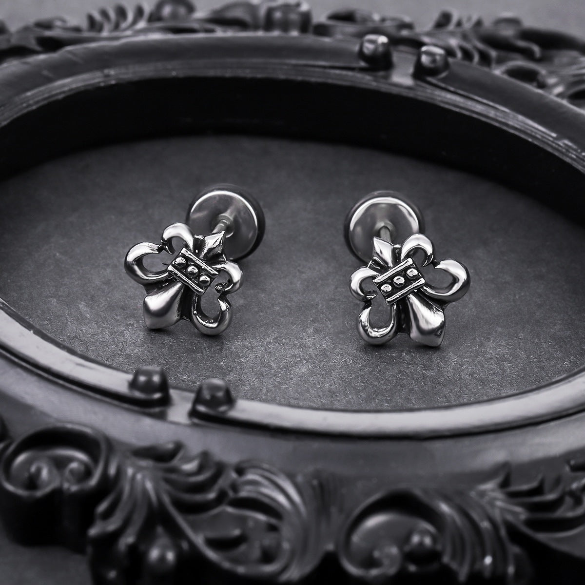 Women's & Men's Titanium Steel No Fading Cruciate Flower Niche Stud Earrings