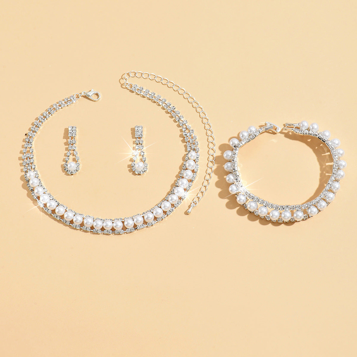Popular Dinner Rhinestone Pearl Wind Sweet Tennis Clavicle Bracelets