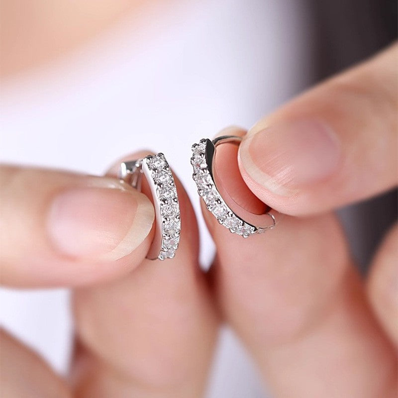 Fashion Sier Niche Zircon Light Luxury Ear Clip Graceful High Stud Earrings