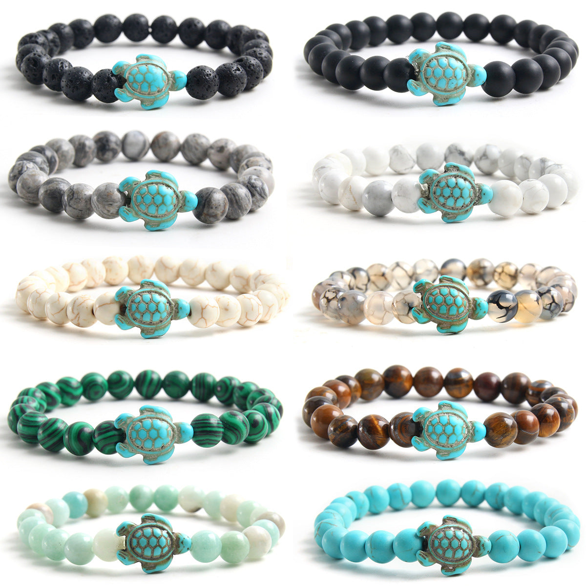 Durable Attractive Natural Stone Turtle Stretch Bracelets