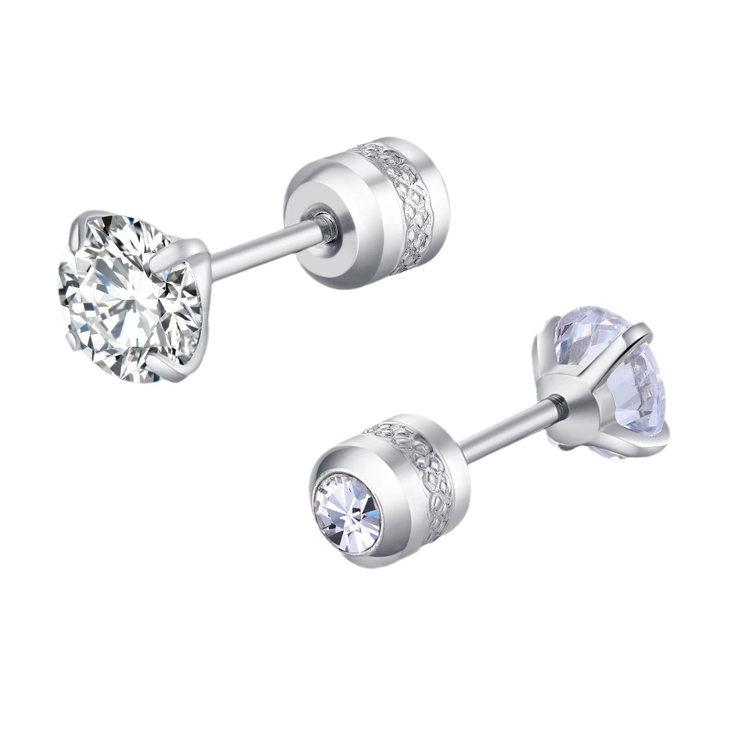 Fashion Stainless Steel Zircon Female Two-headed Double Diamond Titanium Ear Stud Earrings