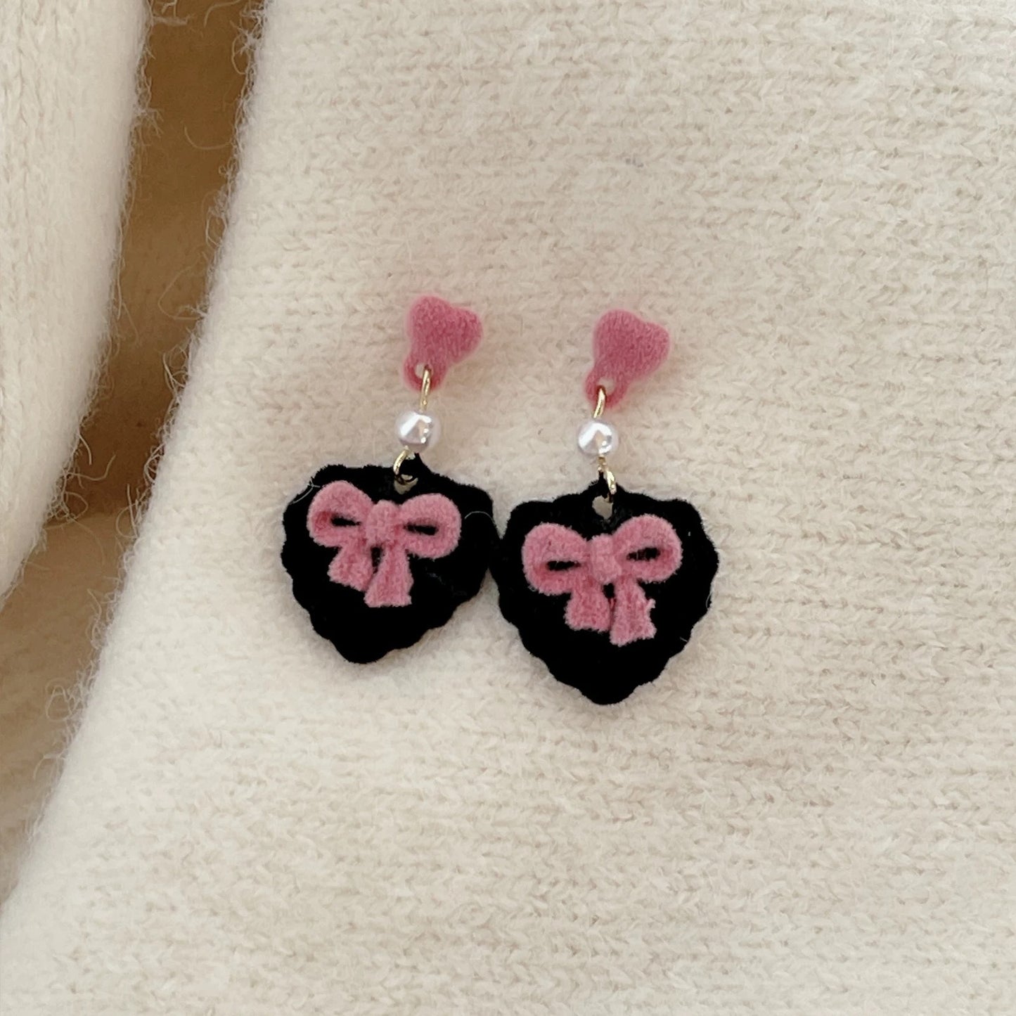 Female Pink Flocking Sier Needle Design Earrings