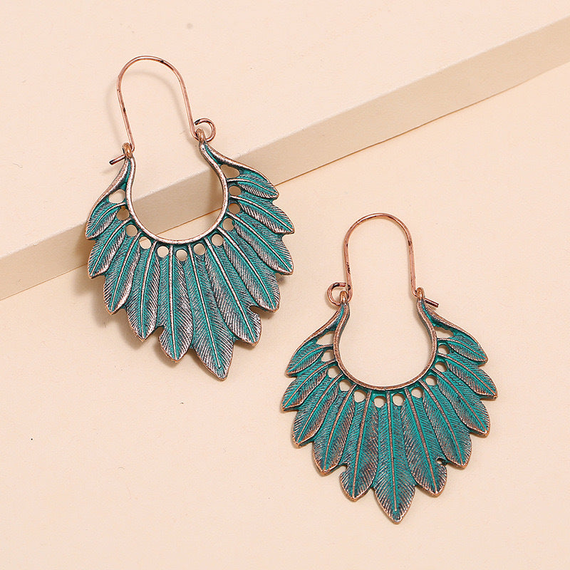Women's Style Turquoise Vintage Owl Geometric Feather Tassel Rings
