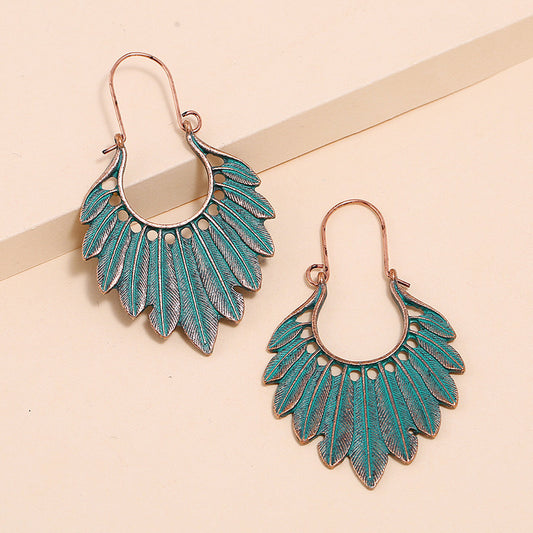 Women's Style Turquoise Vintage Owl Geometric Feather Tassel Rings