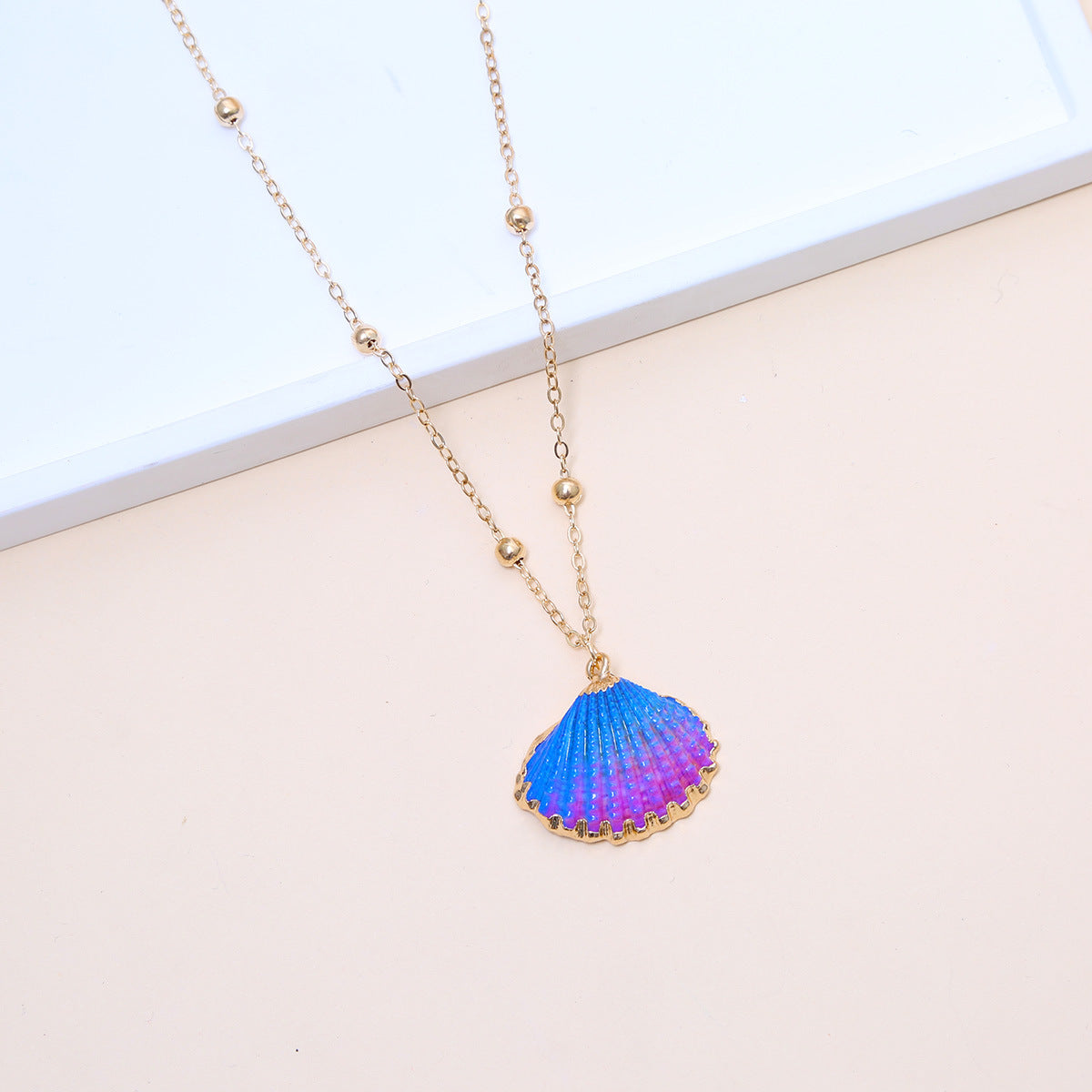 Ball Bead Chain Natural Shell Electroplated Necklace