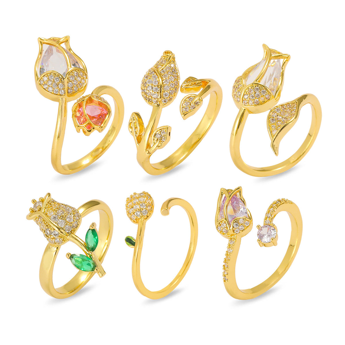 Micro Inlaid Zircon Simple Tulip Sweet Ring