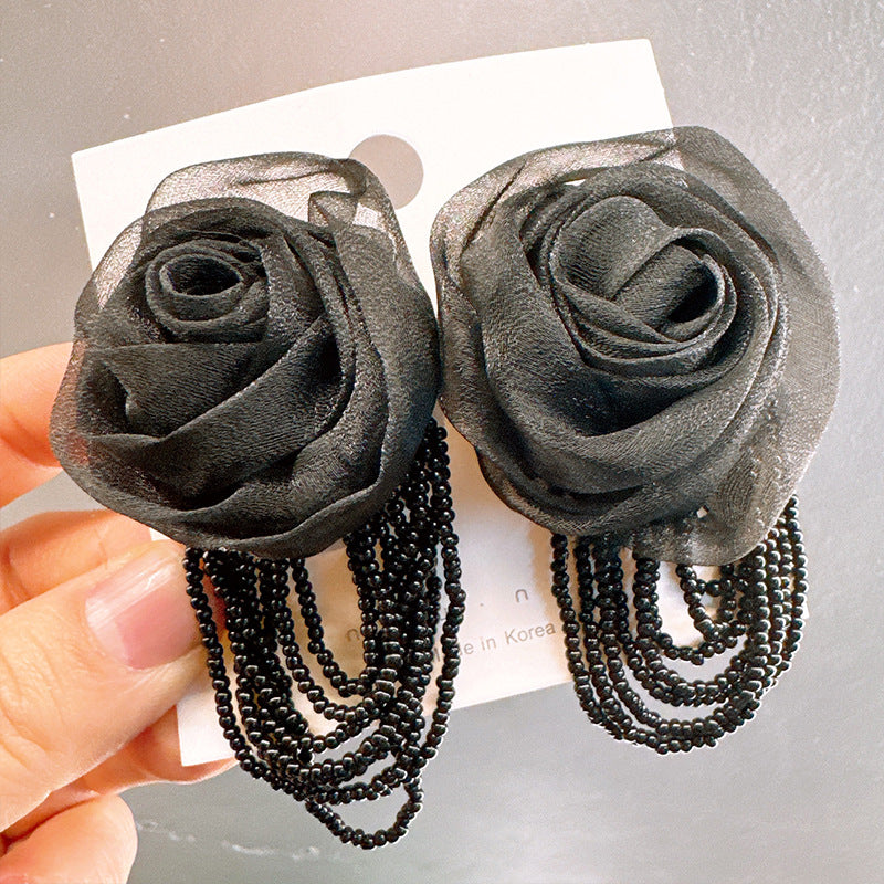 High Grade Mesh Rose Tassel Temperament Earrings