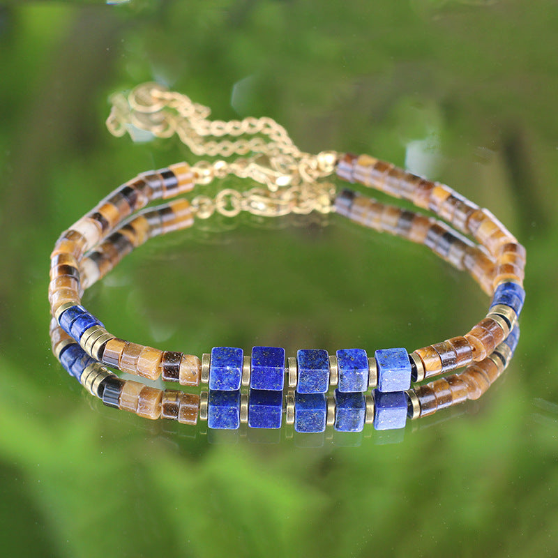 Stainless Steel Lobster Clasp Square Tiger Eye Bracelet