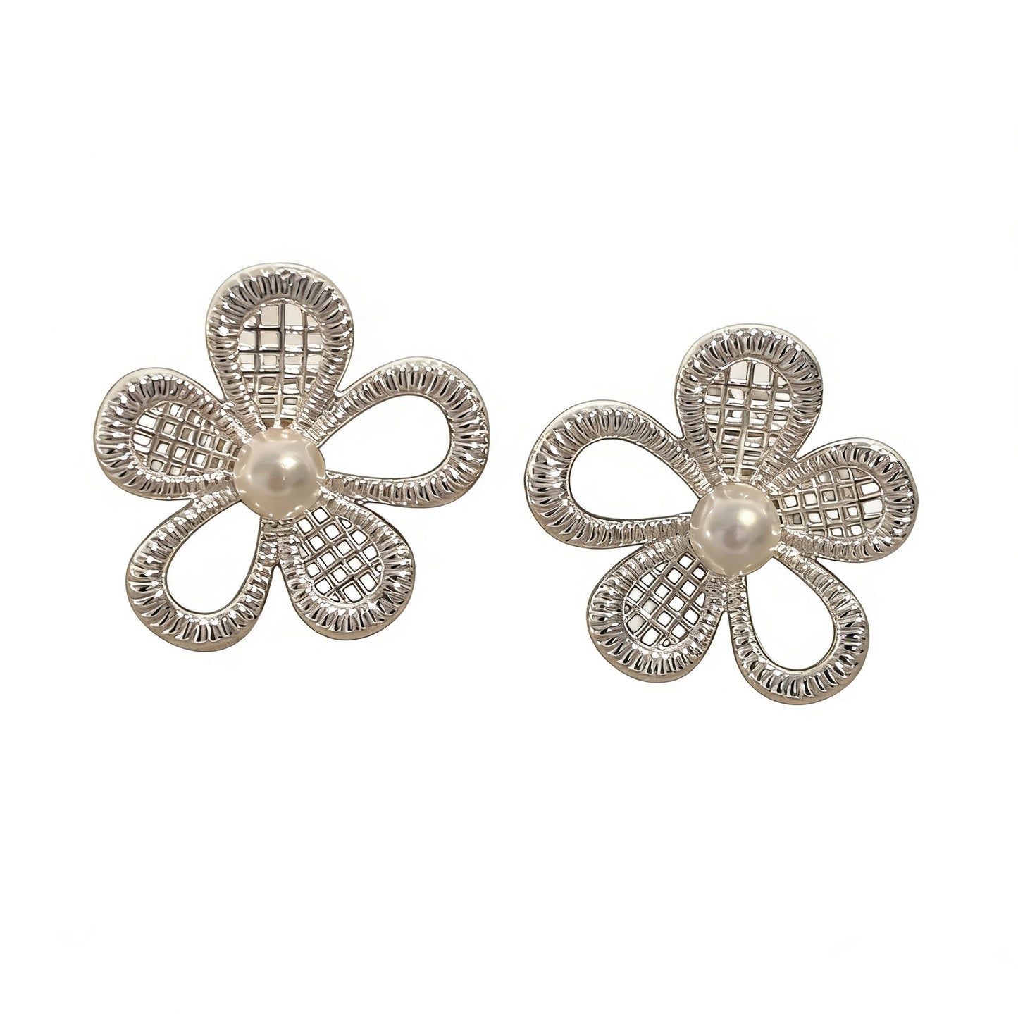 Women's Sier Flower Pearl High-grade Dignified Ear Stud Earrings