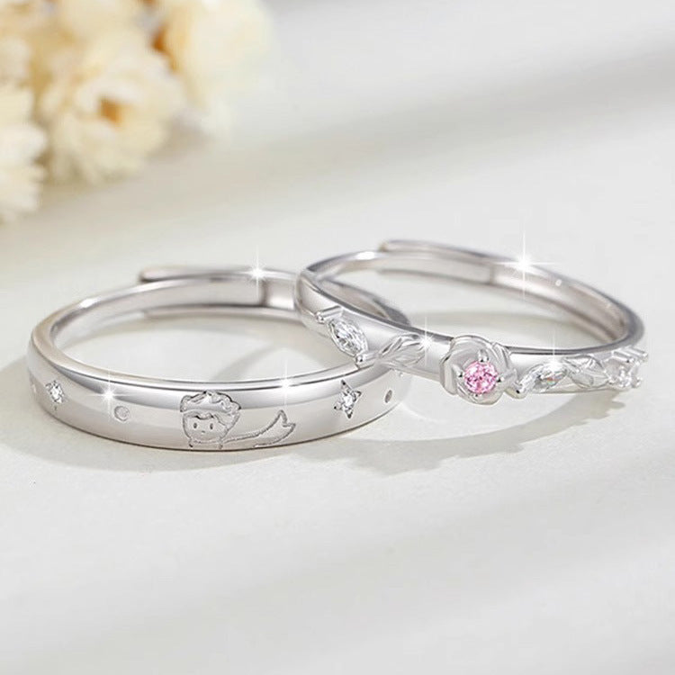 Pure Sier Little Prince Rose Couple Design Rings