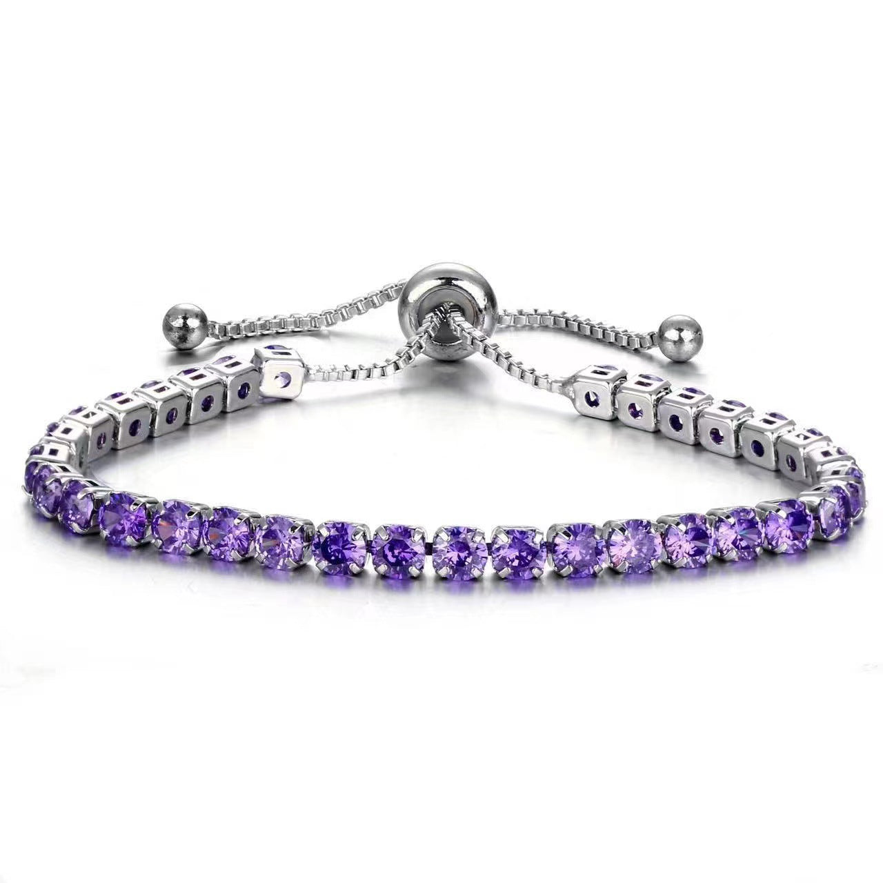 Women's Round Single Row Full Diamond Adjustable Bracelets