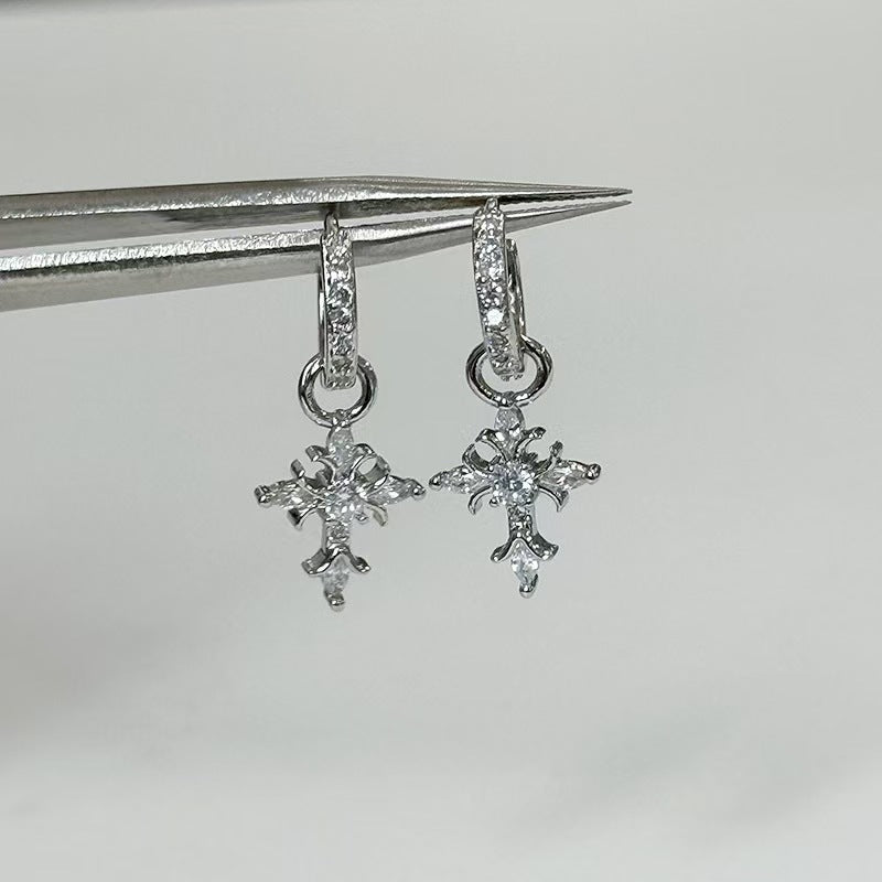 Sparkling Full Rhinestone Cross Ear Refined Personalized Unique Design Sense Stud Earrings