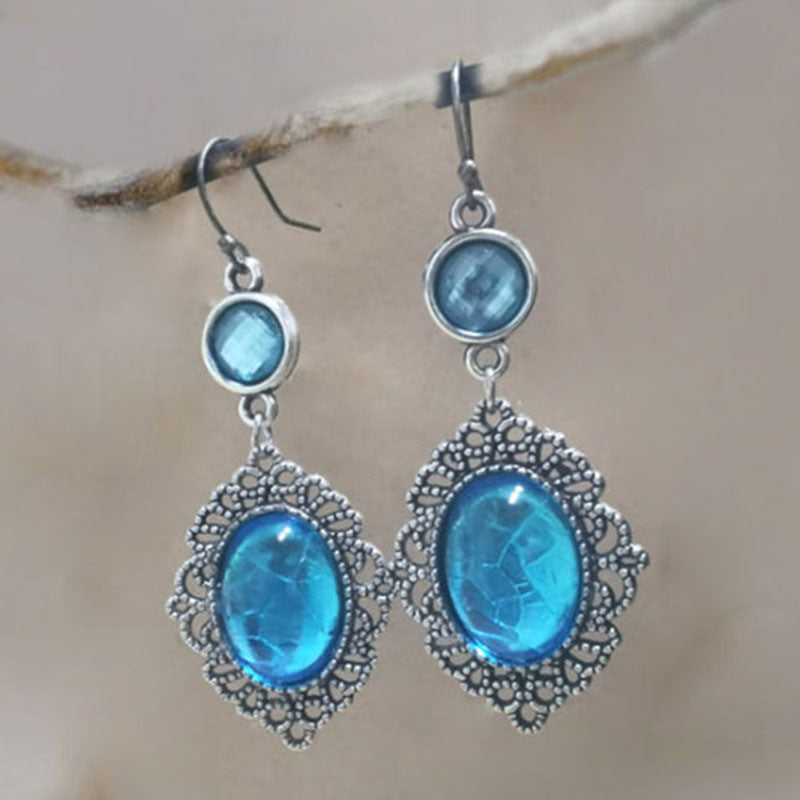 Bohemian Oval Sky Blue Purple Crack Earrings