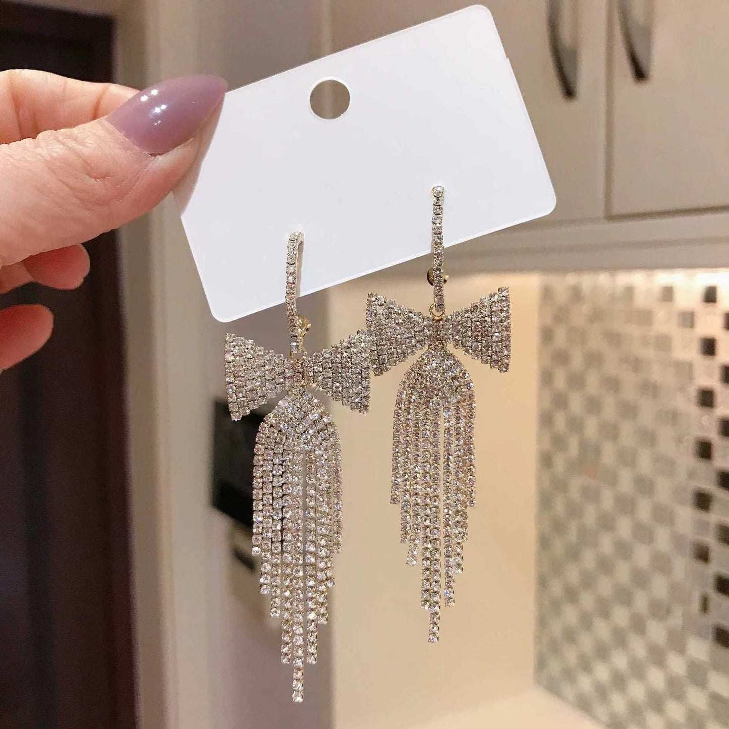 Women's Fashion Exaggerated Rhinestone Long Fringe High-grade Earrings