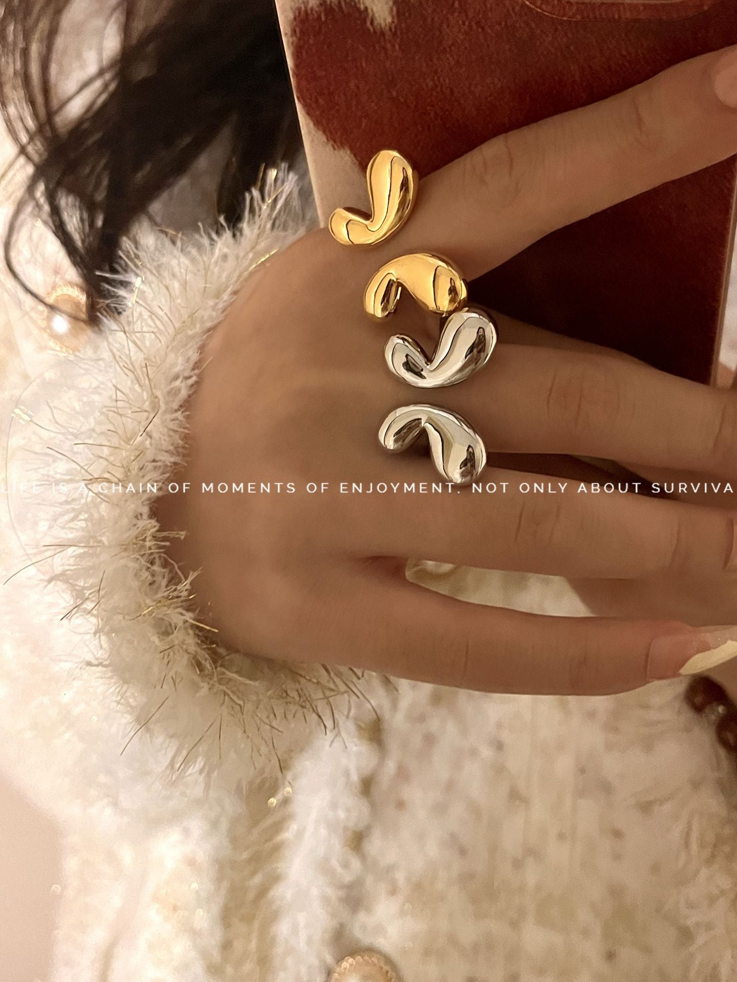 Metal Copper Plated Real Gold Glossy Butterfly Star Open-end Simple Ring