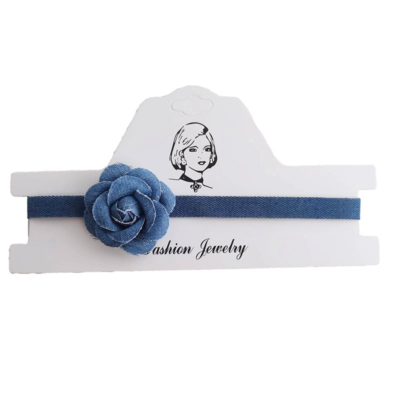 Camellia Sweet Cool Style Clavicle Chain Denim Flower Neck Band Collar