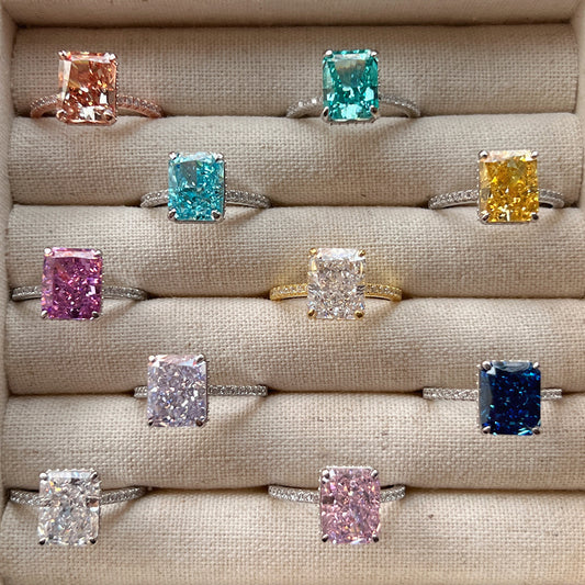 French Style Super Flash Square Diamond Ice Rings