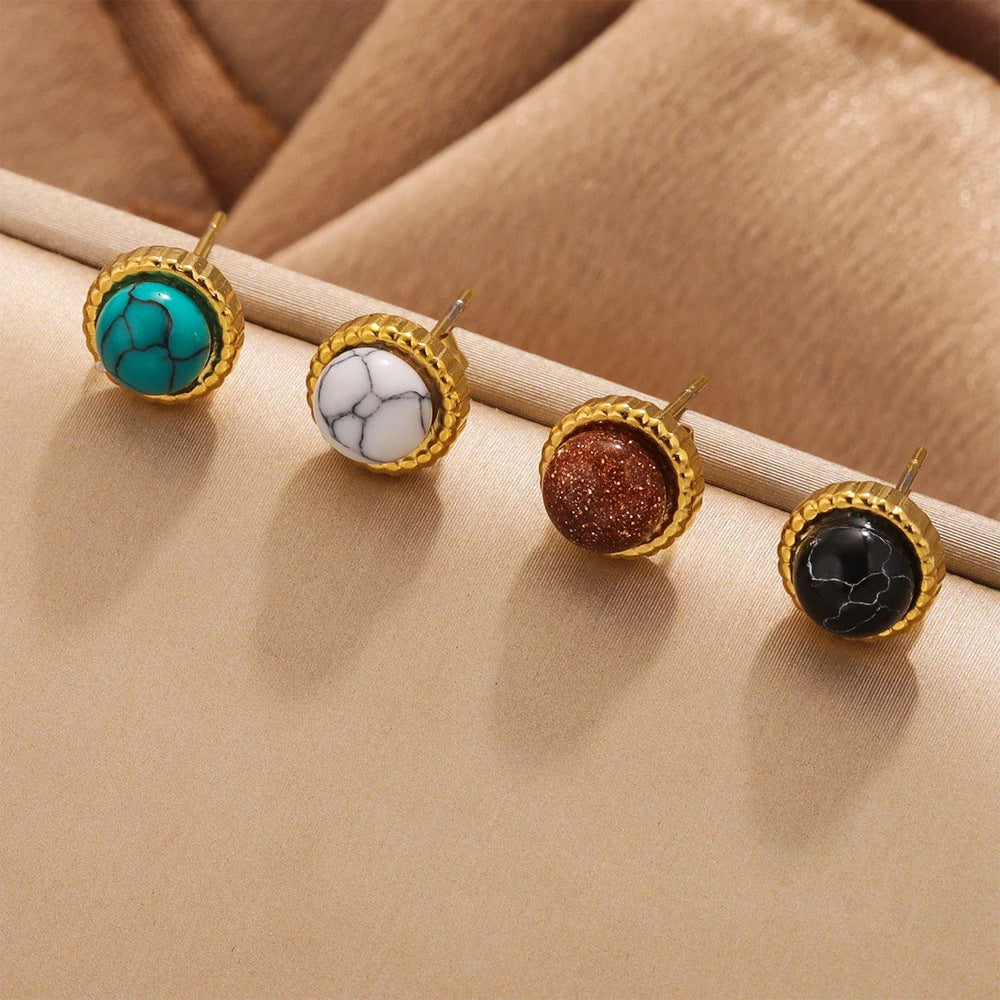 Stainless Steel Natural Stone Titanium Ear Tigereye Rings