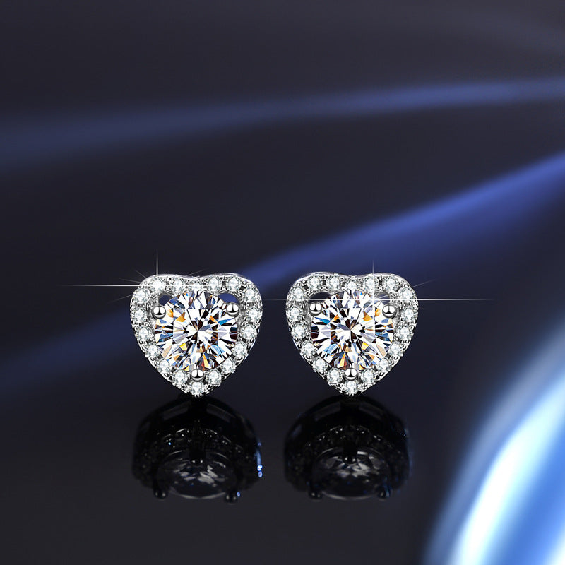 Version Sterling Sier Heart-shaped Full Inlaid Moissanite Rings