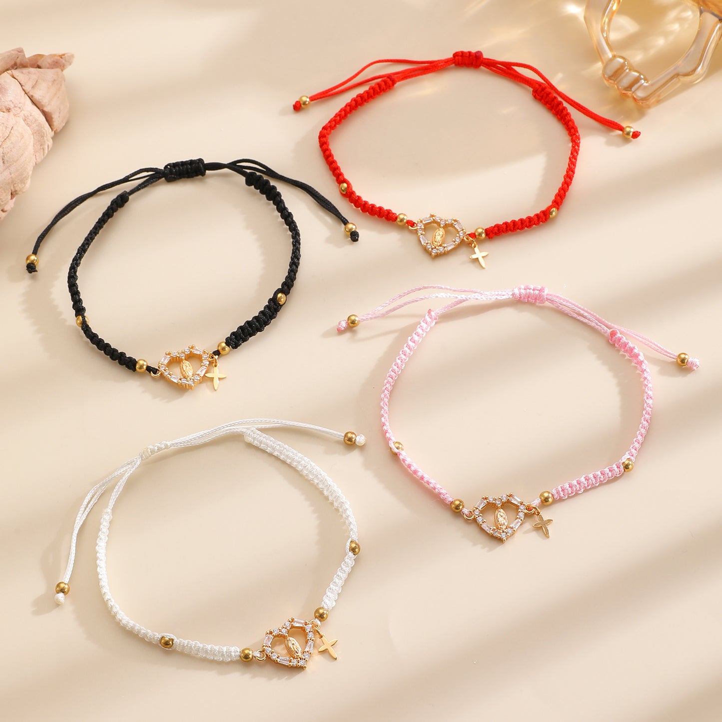 Virgin Mary Loving Heart Zircon Woven Female Bracelet