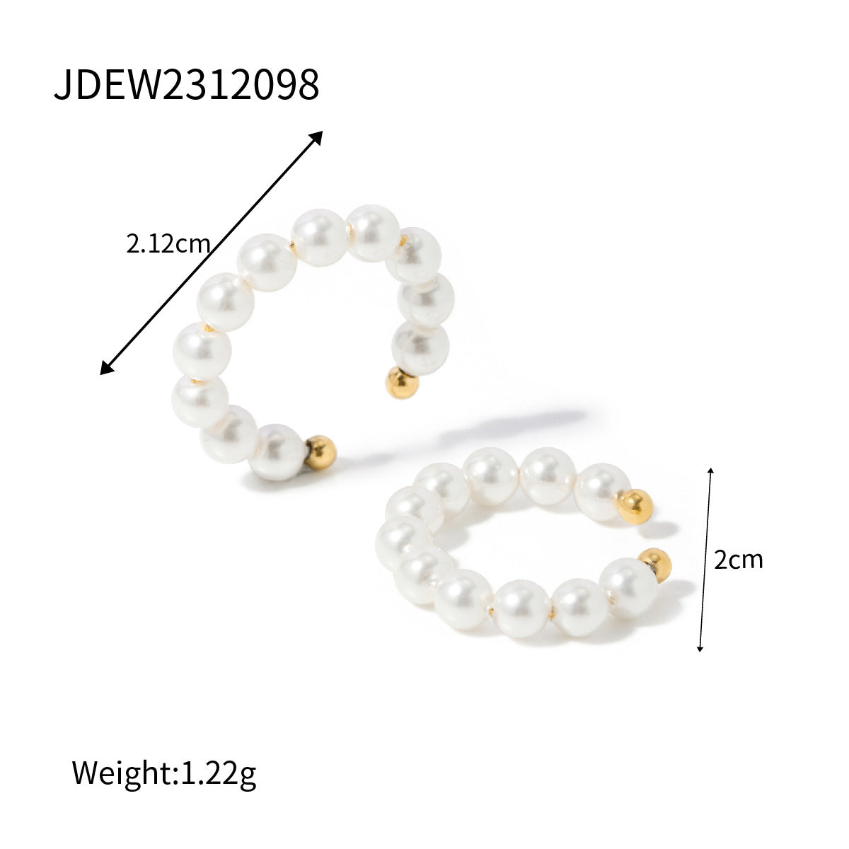 Elegant Gold Stainless Steel Large Pearl Ear Clip Rings