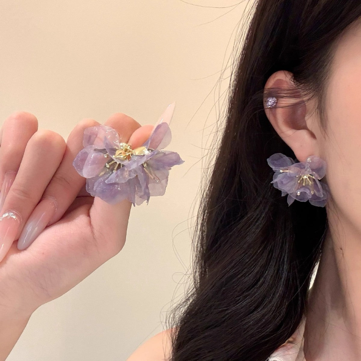 Opening White Seaside Holiday Purple Flower Female Graceful Mori Style Rings