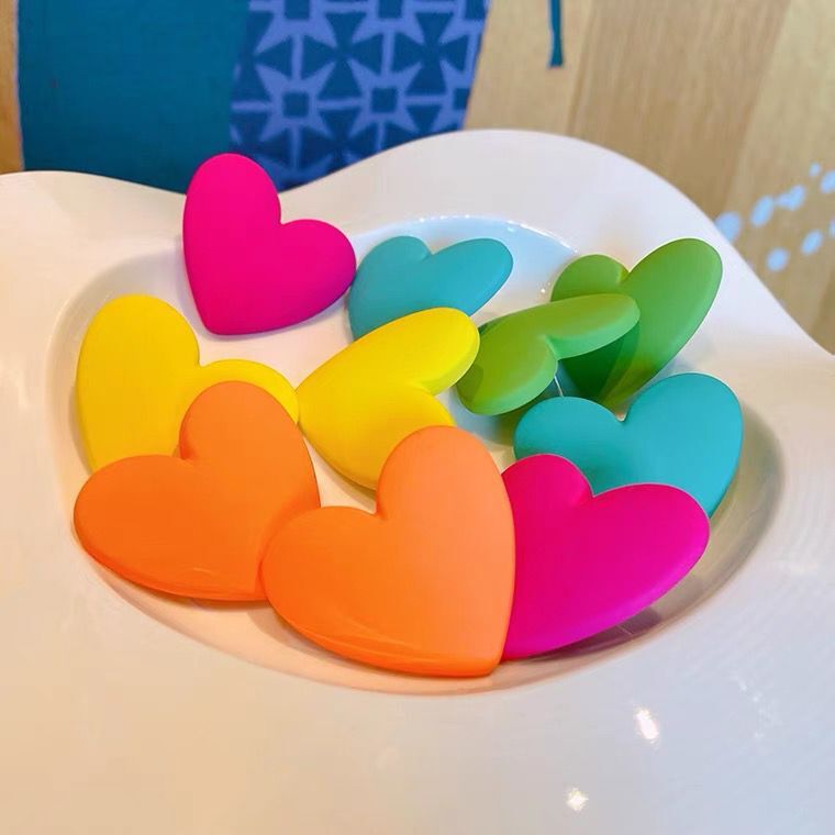 Acrylic Candy Color Sier Needle Love Stud Earrings
