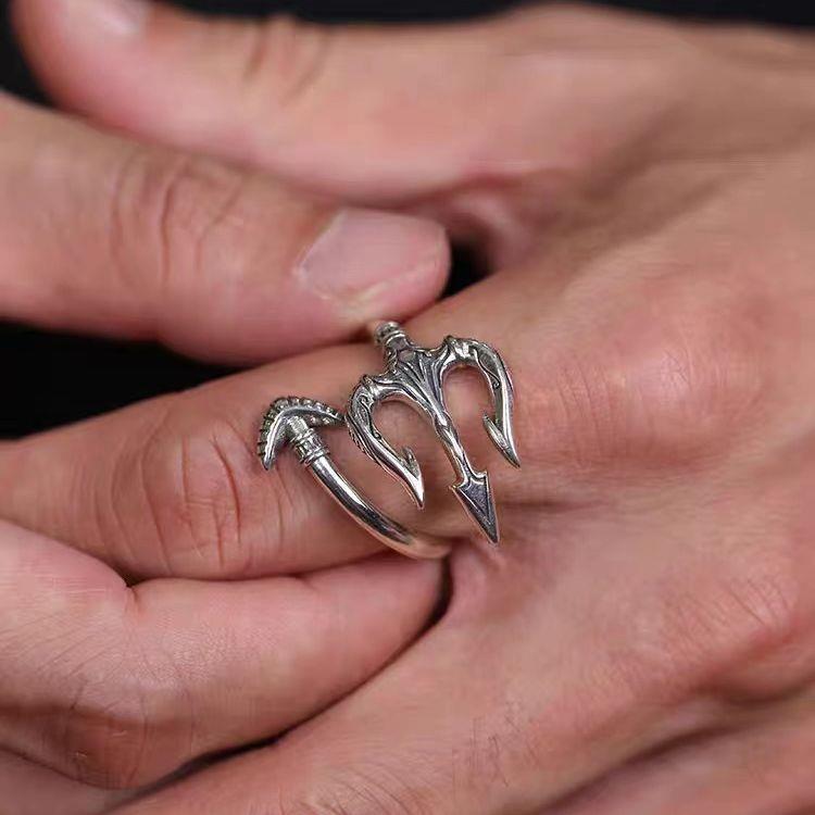 Sea King Trident Pu Handsome Personality Retro Trendy Boys Opening Rings