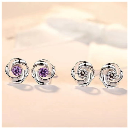 Women's Temperament Korean Style Simple Diamond Rose Earrings