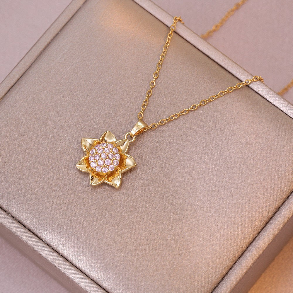 Women's Colorful Flower Titanium Steel Clavicle Chain Necklace