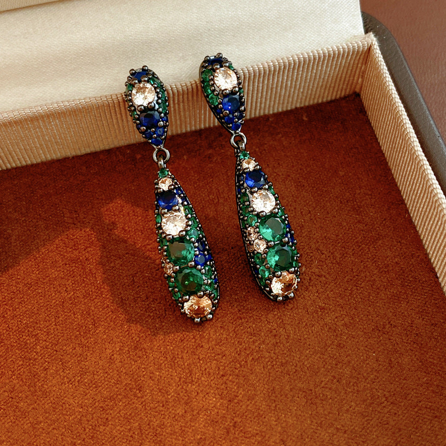 Sier Needle Inlaid Zircon Water Drop Light Luxury Earrings