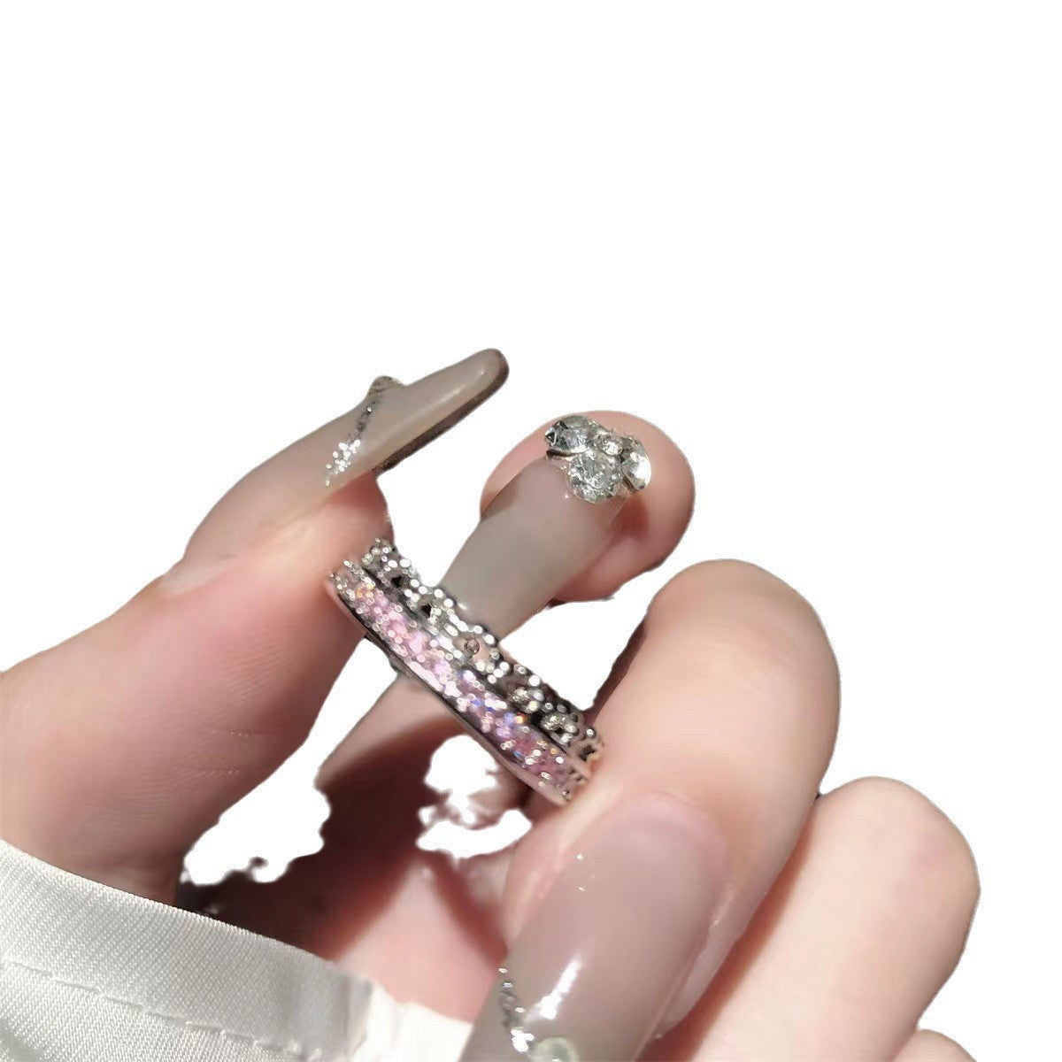 Women's Pink Diamond Love Heart-shaped Niche Design Open Index Finger Tide Rings